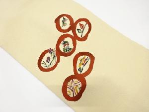 縮緬地　丸紋に花模様名古屋帯